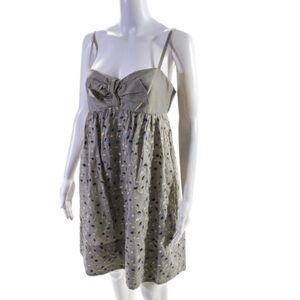 BCBGMAXAZRIA Embroidered Cotton Baby Doll Adjustable Strap Bow Detail Tan Mini 6